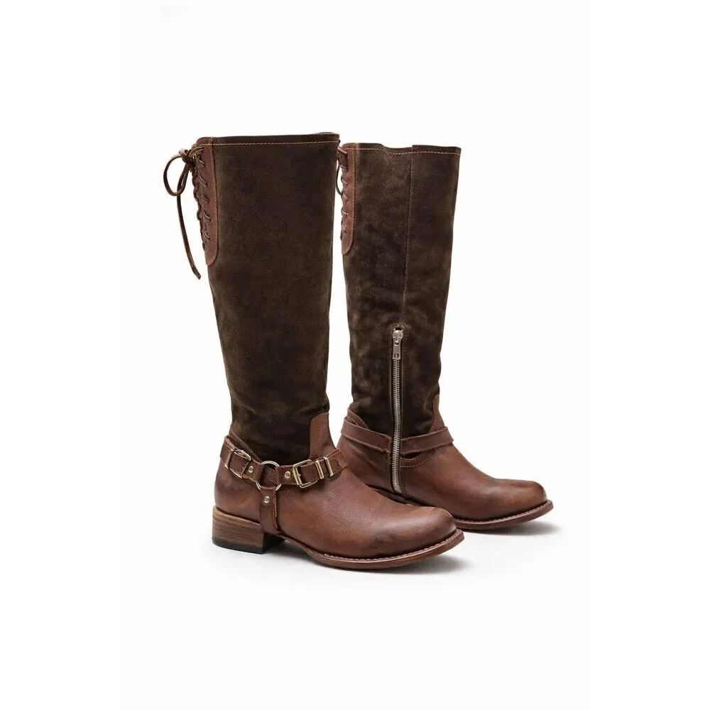 NWOT Freebird Raleigh 100% Leather Rich Suede Harness Strap Tall Boot's Women's